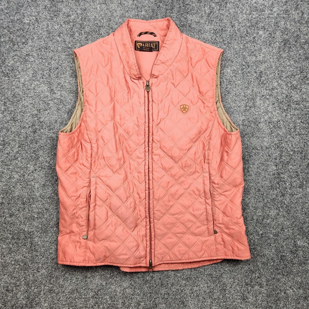 Ariat Quilted Vest Womens Medium Pink Full Zip Lightweight Lined Outdoor Western